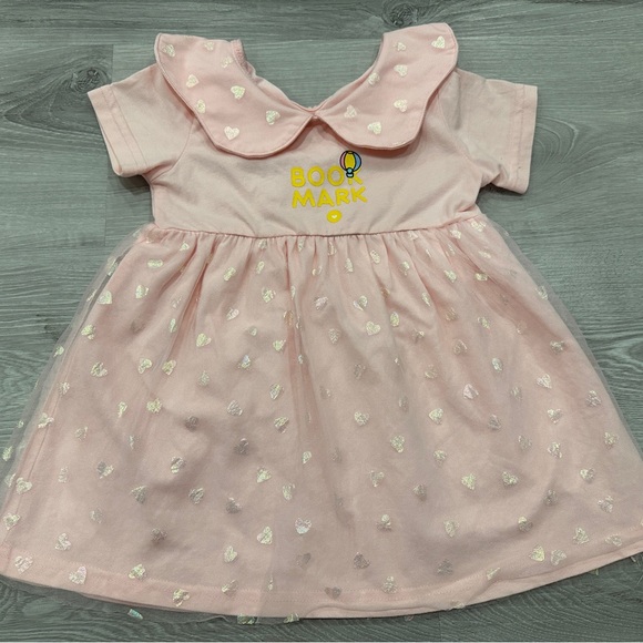 Other - Pink Heart Mesh Baby Dress with Peter Pan Collar